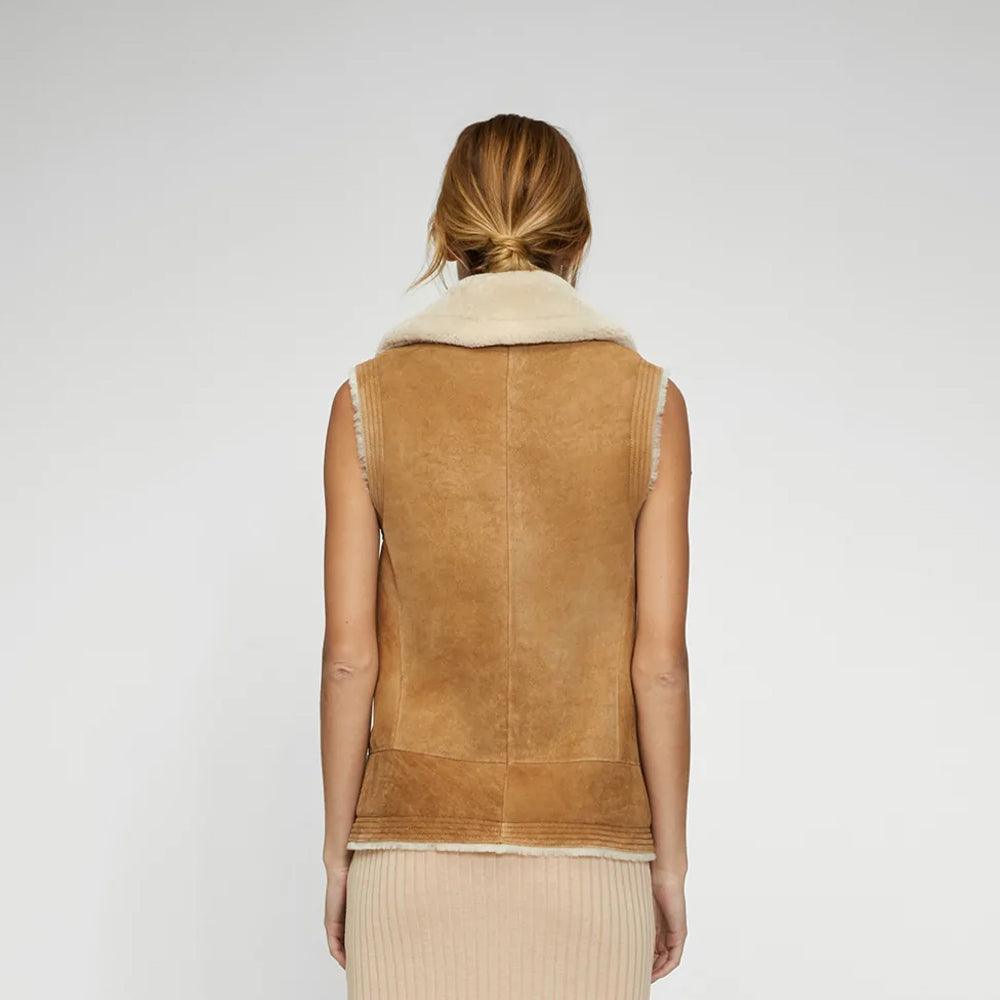 Women's Brown Sheepskin Shearling Leather Vest