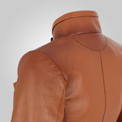 Women's Cropped Goatskin Brown Leather Jacket