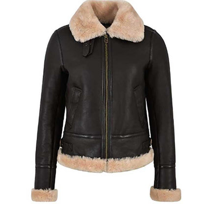 Aviator Flying Real Sheepskin Leather Jacket For Women