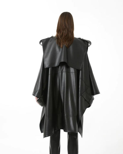 Women's Oversized Cape Leather Trench Coat
