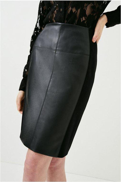 Women's Lambskin Leather Pencil Skirt In Black