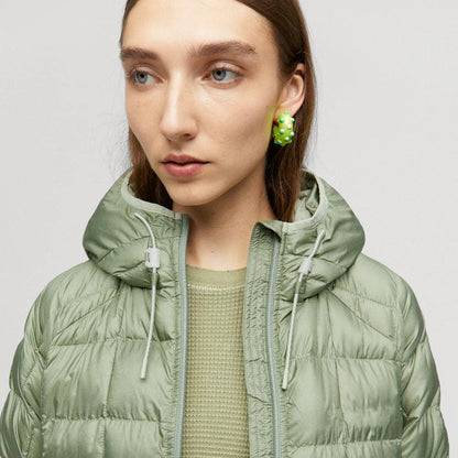 Women's Light Green Down Parka Jacket with Hood