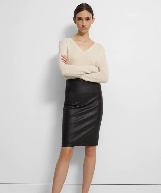 Midi Black Leather Skirt For Women