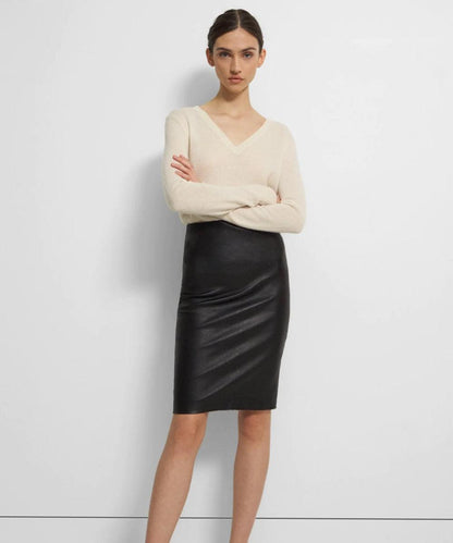 Midi Black Leather Skirt For Women