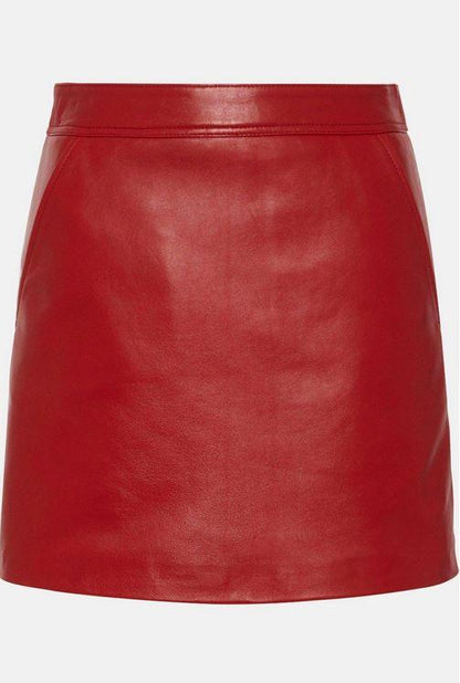 Genuine Red Leather Mini Skirt For Women