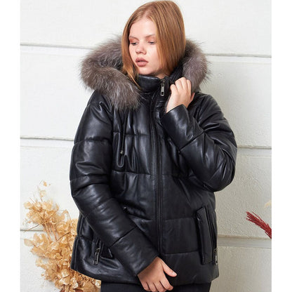 Womens Black Puffer Coat With Fur Hooded