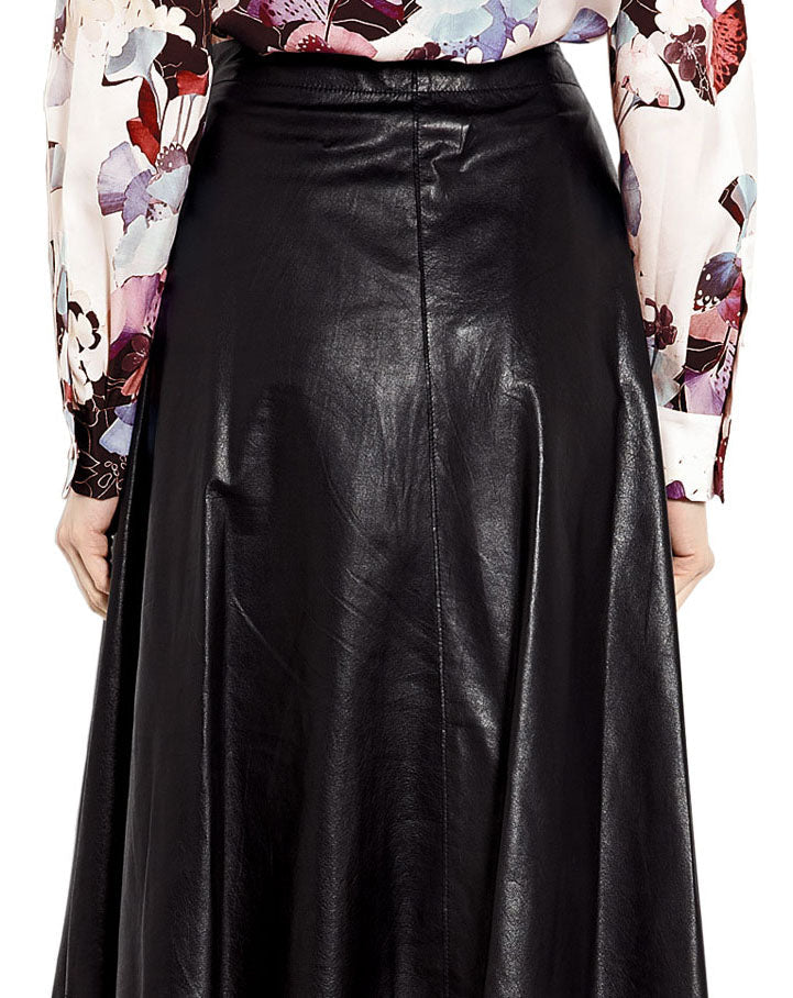 Womens Midi Leather Skirt in Black