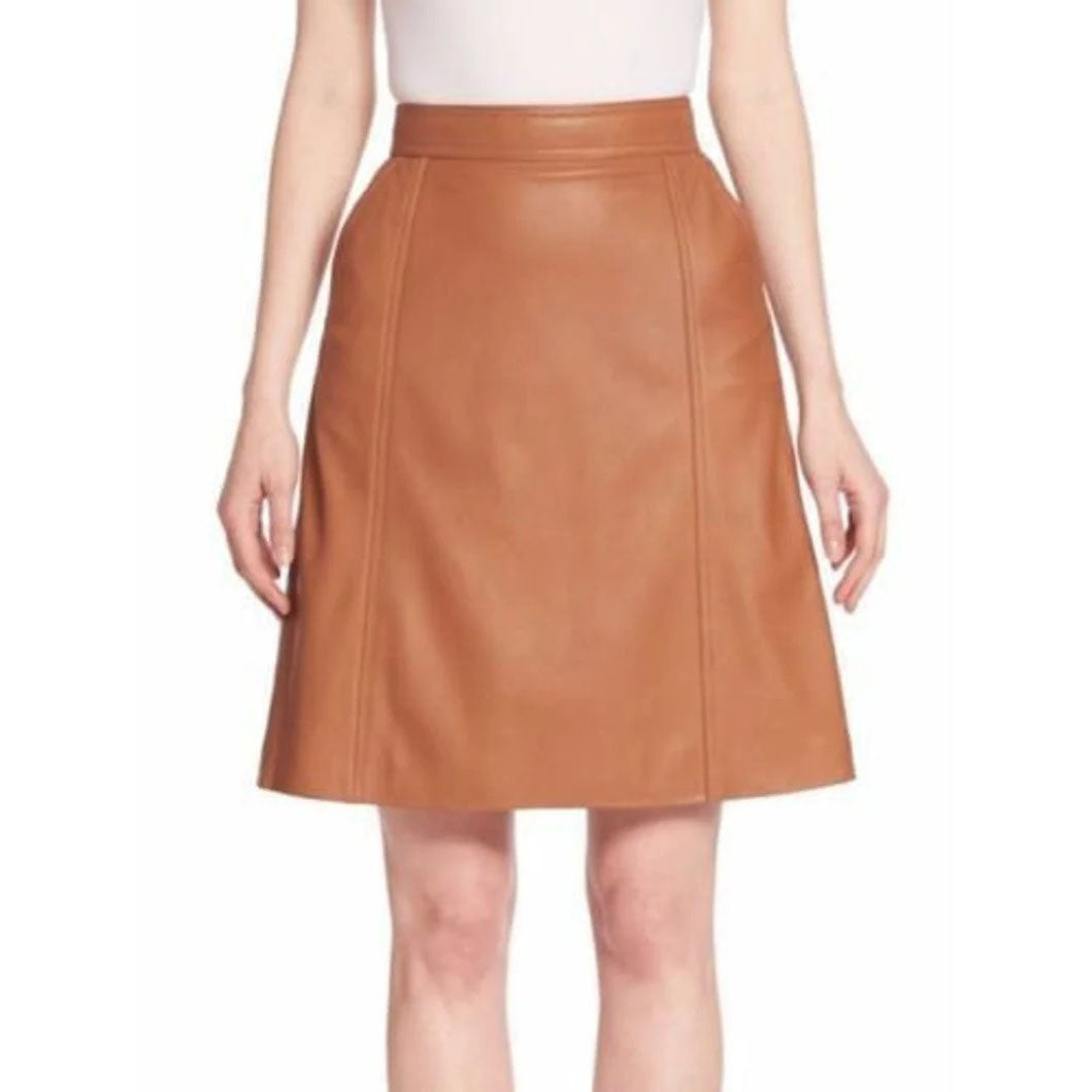 Womens Leather Skirt in Tan