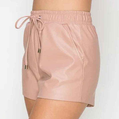 Womens Pink High Waist Leather Short