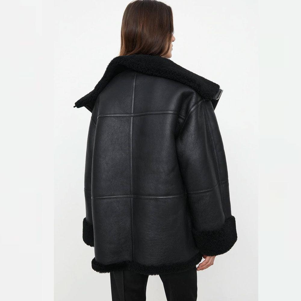 Women's B3 RAF Aviator Black Styled Sheepskin Shearling Leather Jacket