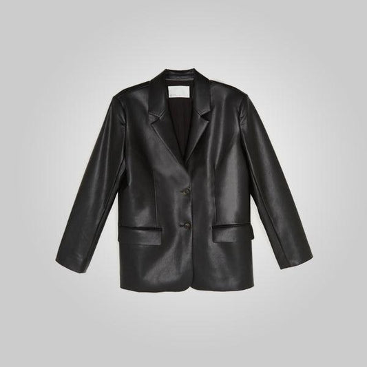 Women's Black Soft Leather Blazer