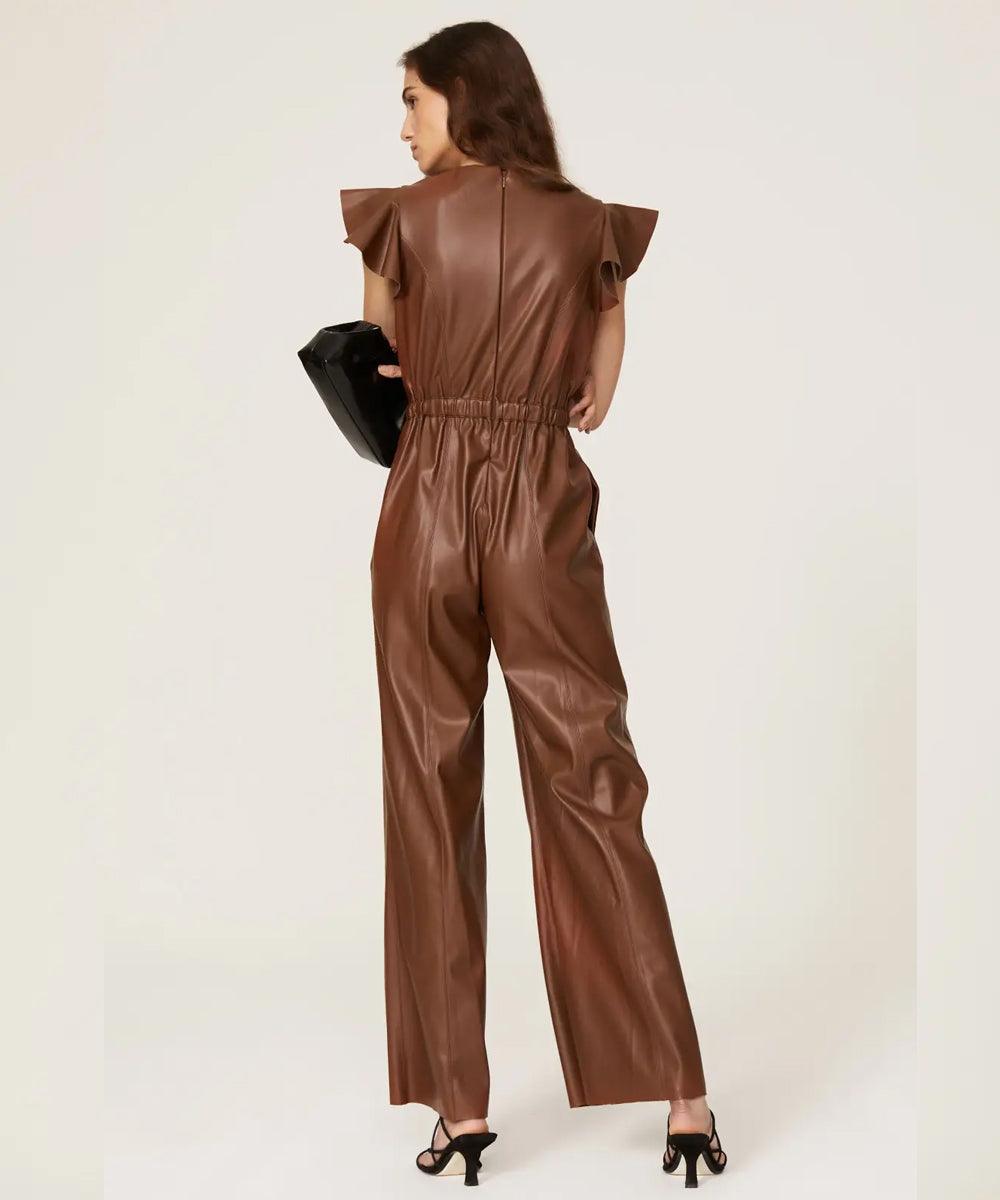 Brown Sheepskin Leather Jumpsuit For Women