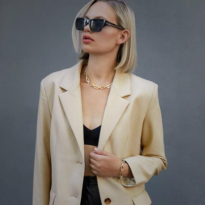 Women's Cream Goatskin Leather Blazer Coat