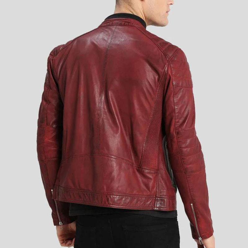 Mens Zipper Pockets Biker Leather Jacket