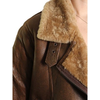 Brown Leather Sheepskin Shearling Jacket Womens