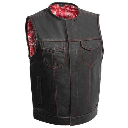 Men's Club Style Black Leather Biker Vest