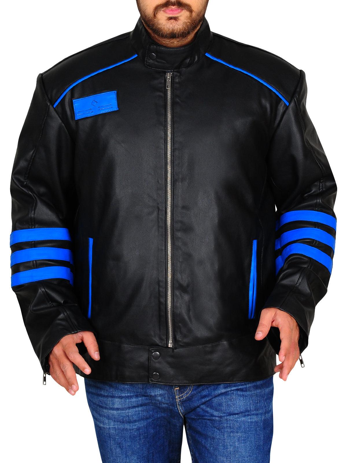 Men's Blue & Black Biker Leather Jacket