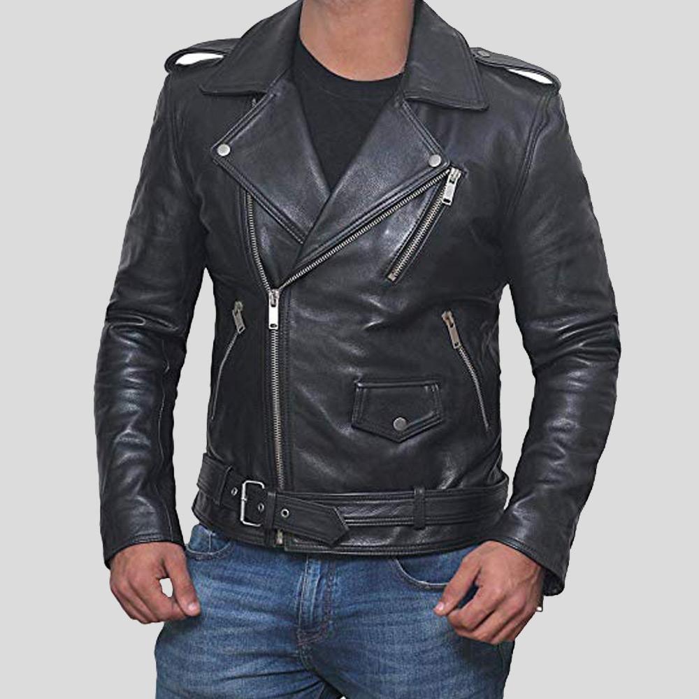 Alec Black Biker Leather Jacket For Men