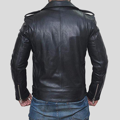Alec Black Biker Leather Jacket For Men