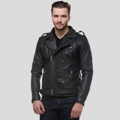 Freddie Black Biker Leather Jacket For Men