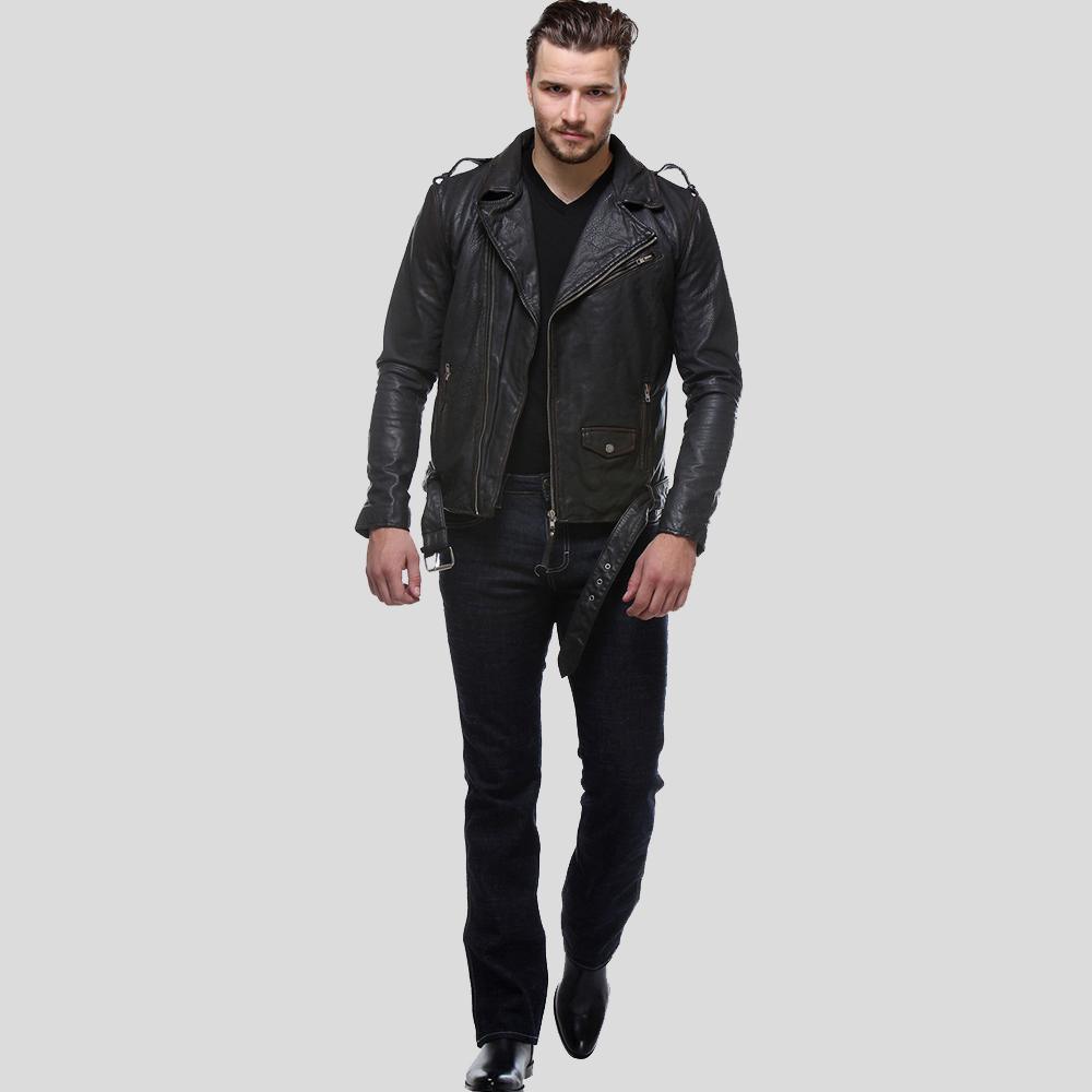 Freddie Black Biker Leather Jacket For Men