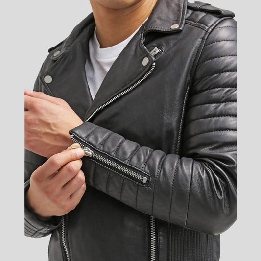 Men's Cain Black Slim Fit Biker Leather Jacket