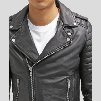 Men's Cain Black Slim Fit Biker Leather Jacket