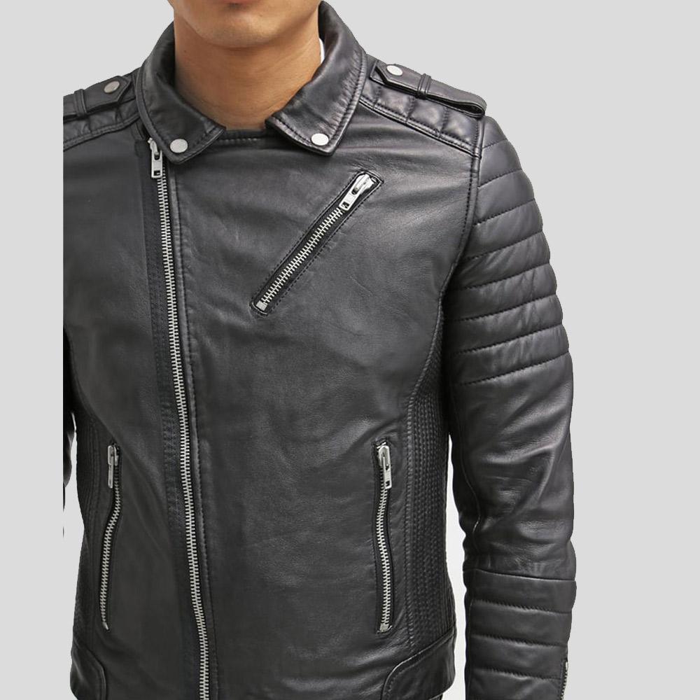 Men's Cain Black Slim Fit Biker Leather Jacket