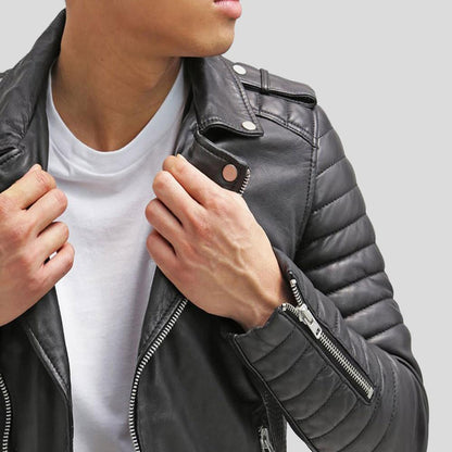 Men's Cain Black Slim Fit Biker Leather Jacket