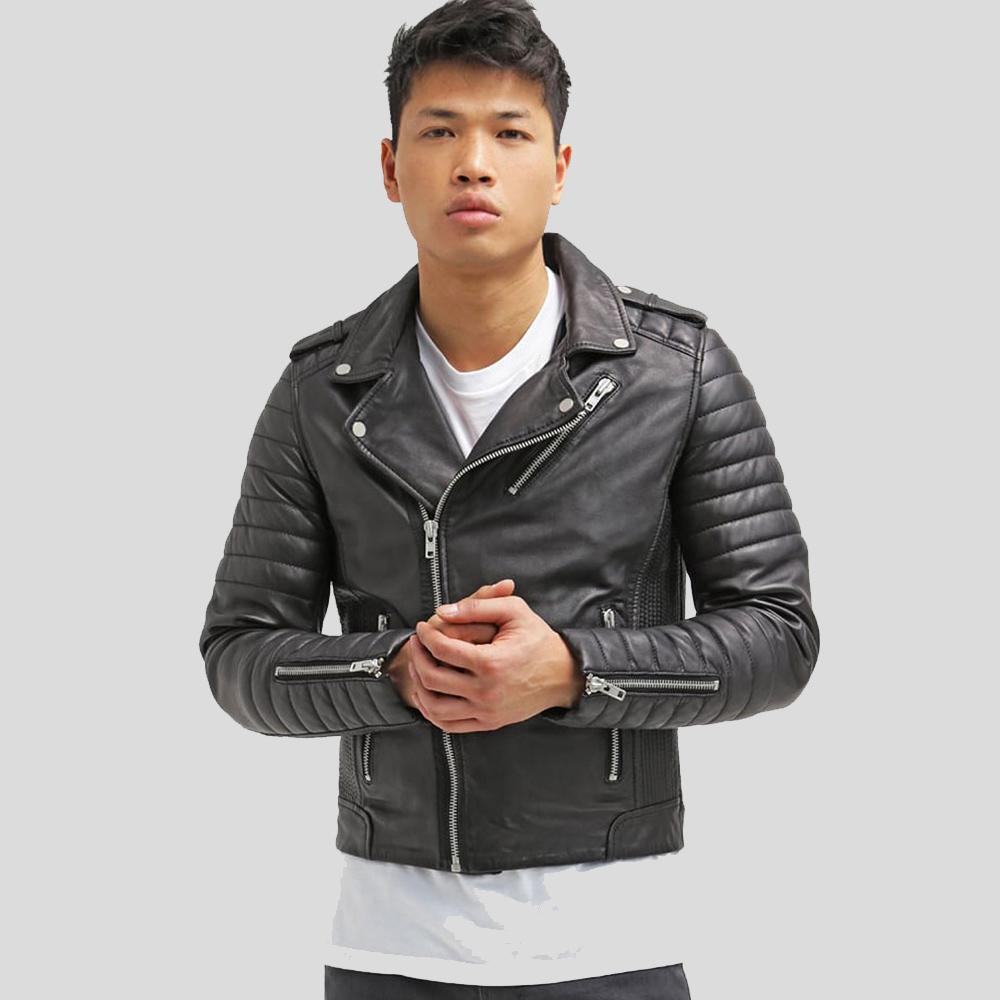 Men's Cain Black Slim Fit Biker Leather Jacket