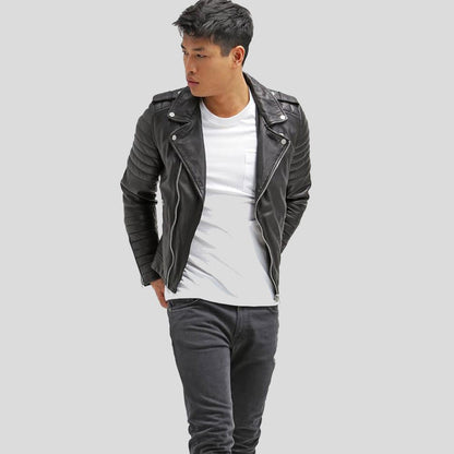 Men's Cain Black Slim Fit Biker Leather Jacket