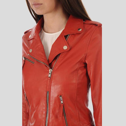 Callie Red Biker Leather Jacket