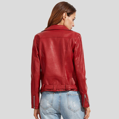 Diana Red Biker Leather Jacket