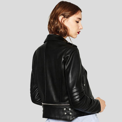 Elise Black Biker Leather Jacket