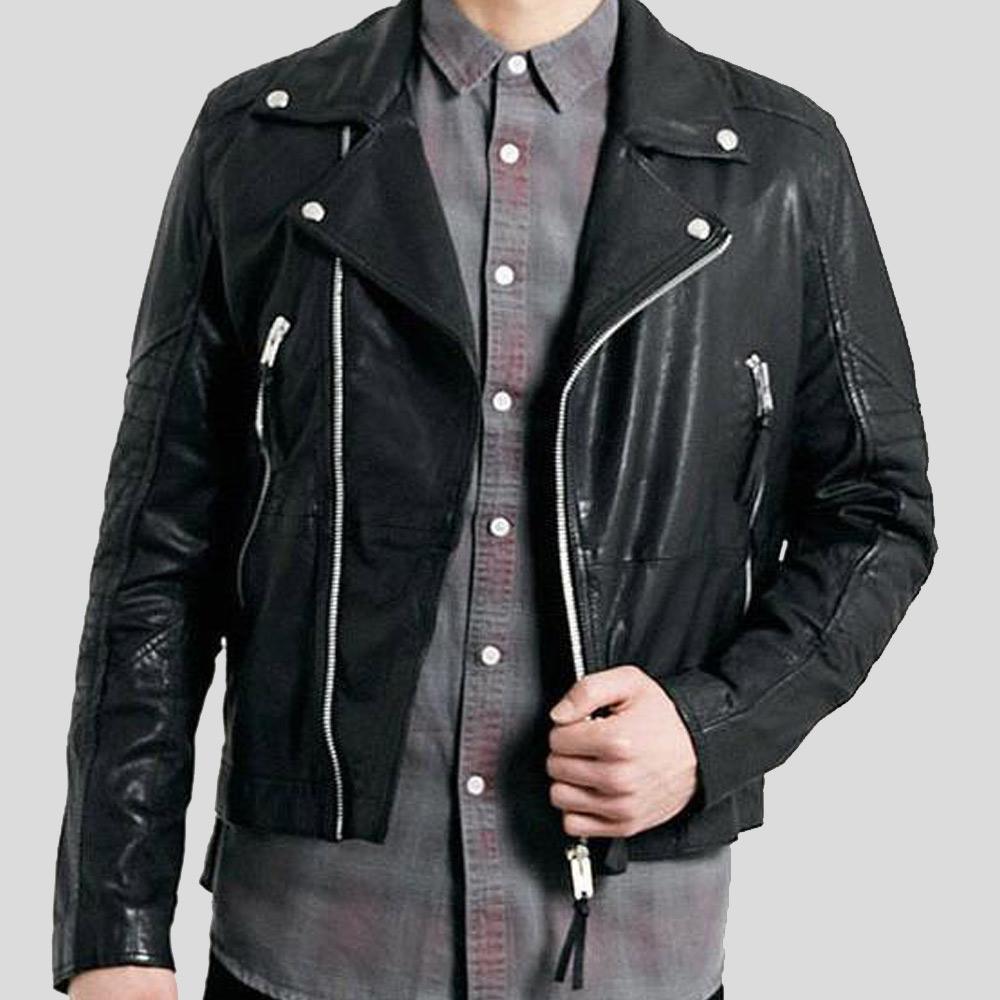 Frankie Black Biker Leather Jacket For Men