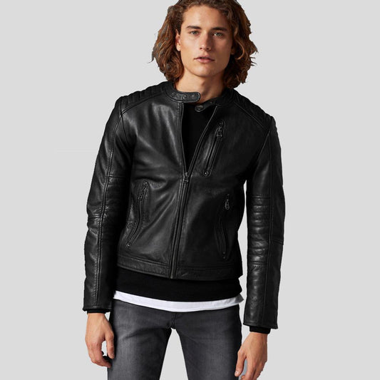 Men's Jake Black Slim Fit Biker Leather Jacket