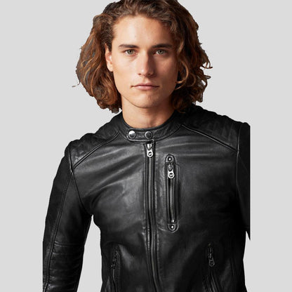 Men's Jake Black Slim Fit Biker Leather Jacket