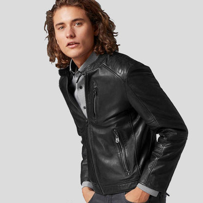 Men's Jake Black Slim Fit Biker Leather Jacket