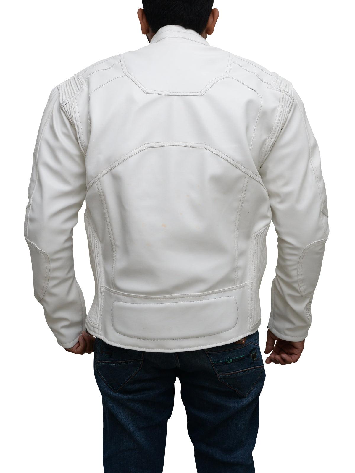 Pure White Biker Leather Jacket For Men