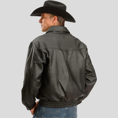 Berto Black Bomber Genuine Leather Jacket For Men