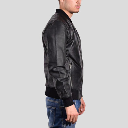 Men's Bran Black Bomber Leather Jacket