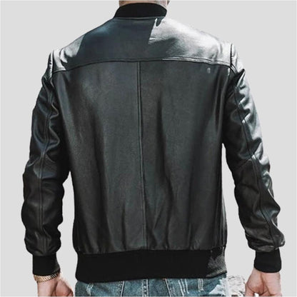 Fritz Black Bomber Leather Jacket For Men