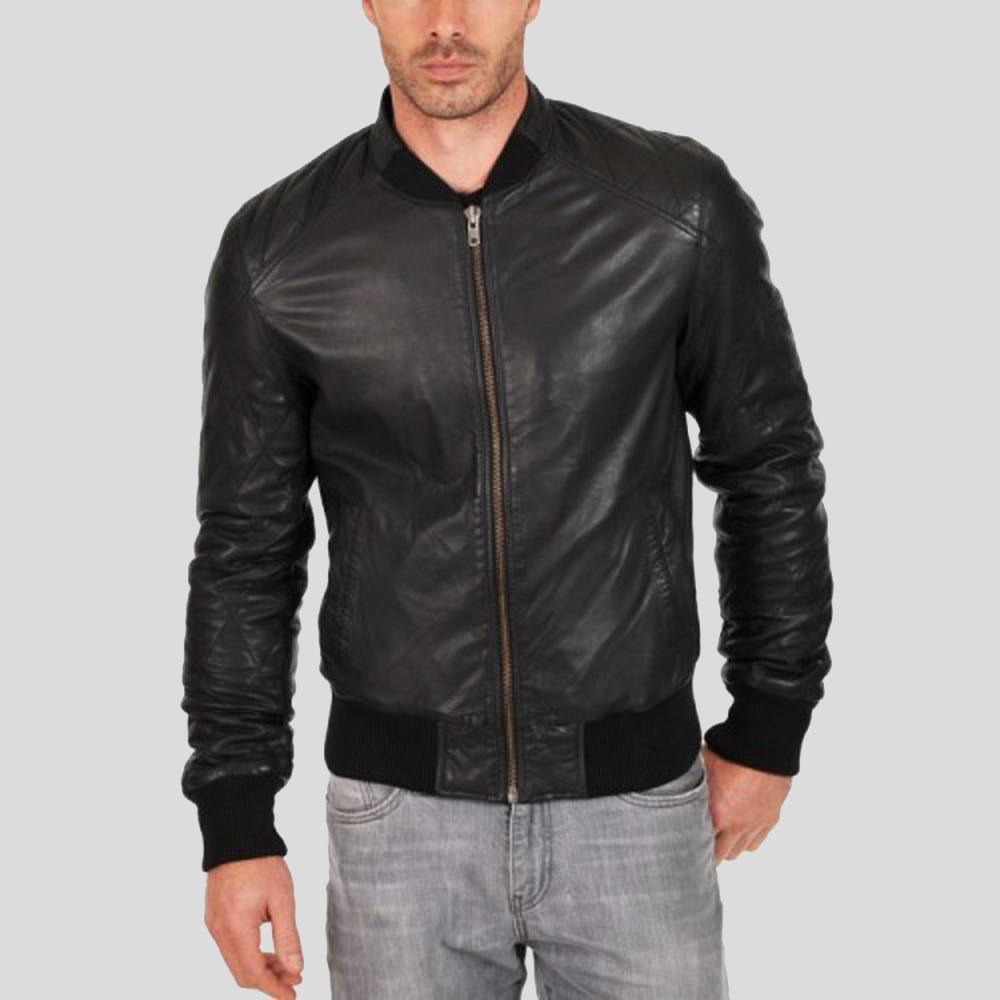 Men's Jero Black Bomber Lambskin Leather Jacket