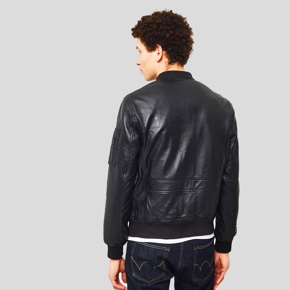 Men's Leon Black Bomber Genuine Leather Jacket