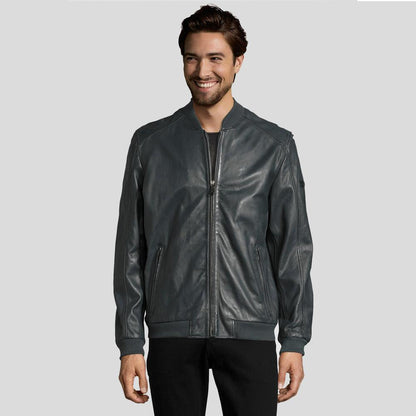 Men's Noch Black Bomber Leather Jacket