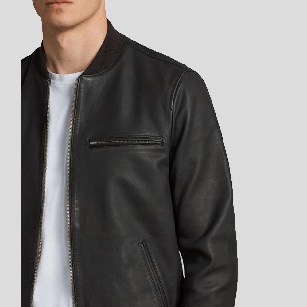 Men's Porf Bomber Leather Jacket In Black