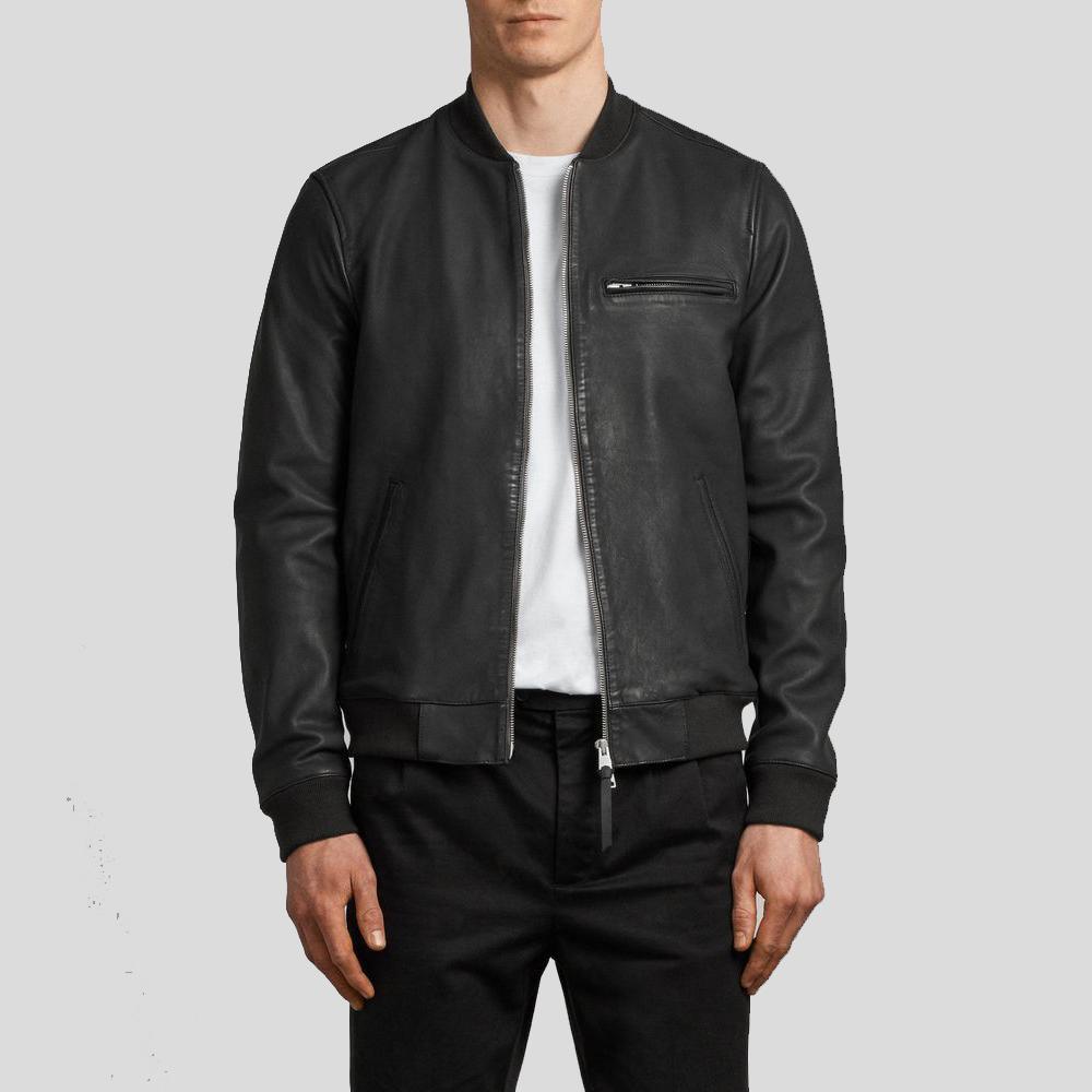 Men's Porf Bomber Leather Jacket In Black