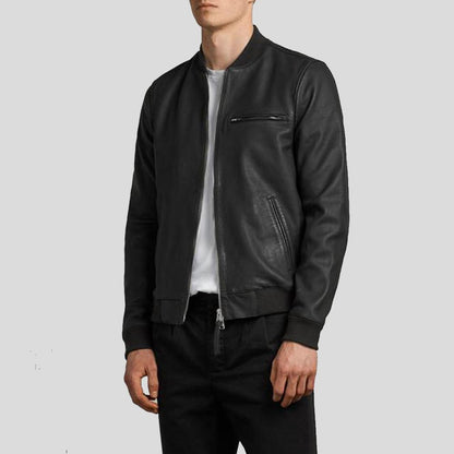 Men's Porf Bomber Leather Jacket In Black