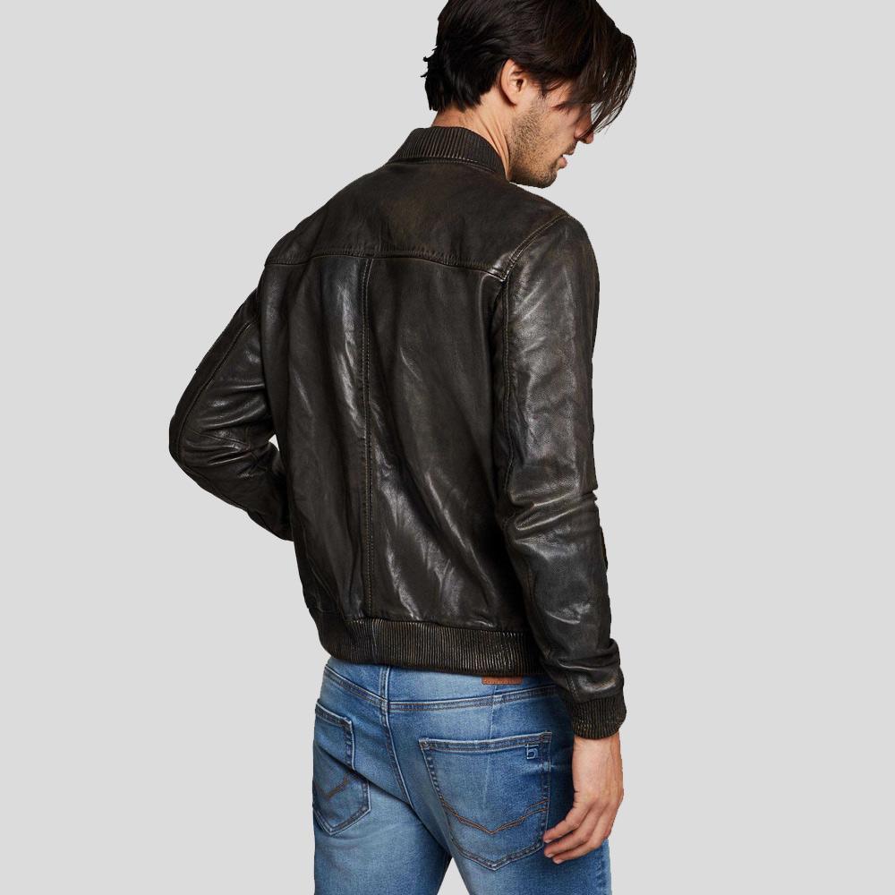 Men's Quint Black Bomber Leather Jacket