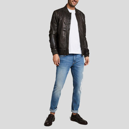 Men's Quint Black Bomber Leather Jacket